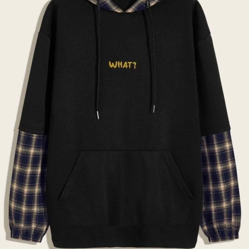 Guys Tartan & Letter Graphic Hoodie